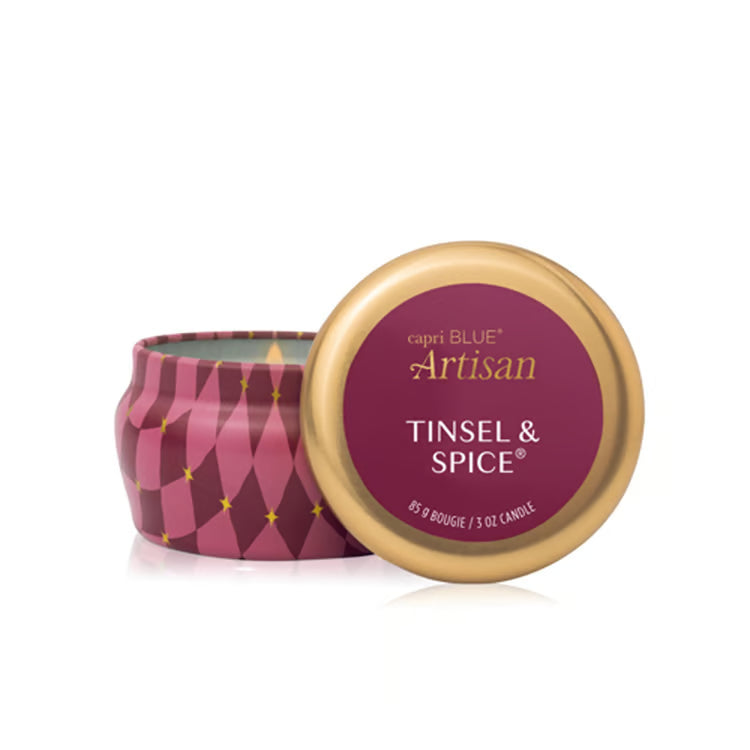 Capri Blue Tinsel & Spice Artisan Winter Bazaar Mini Tin