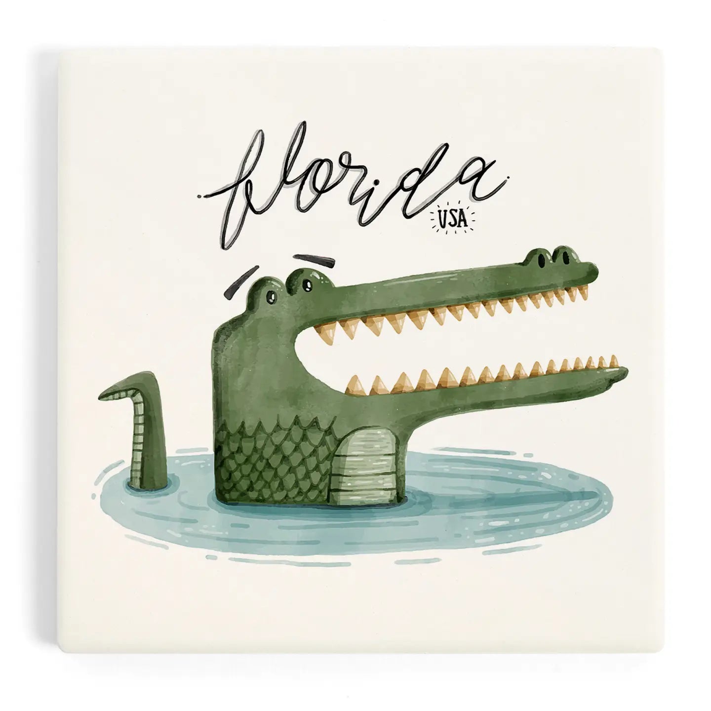 Ceramic Coaster Florida, Alligator, Watercolor