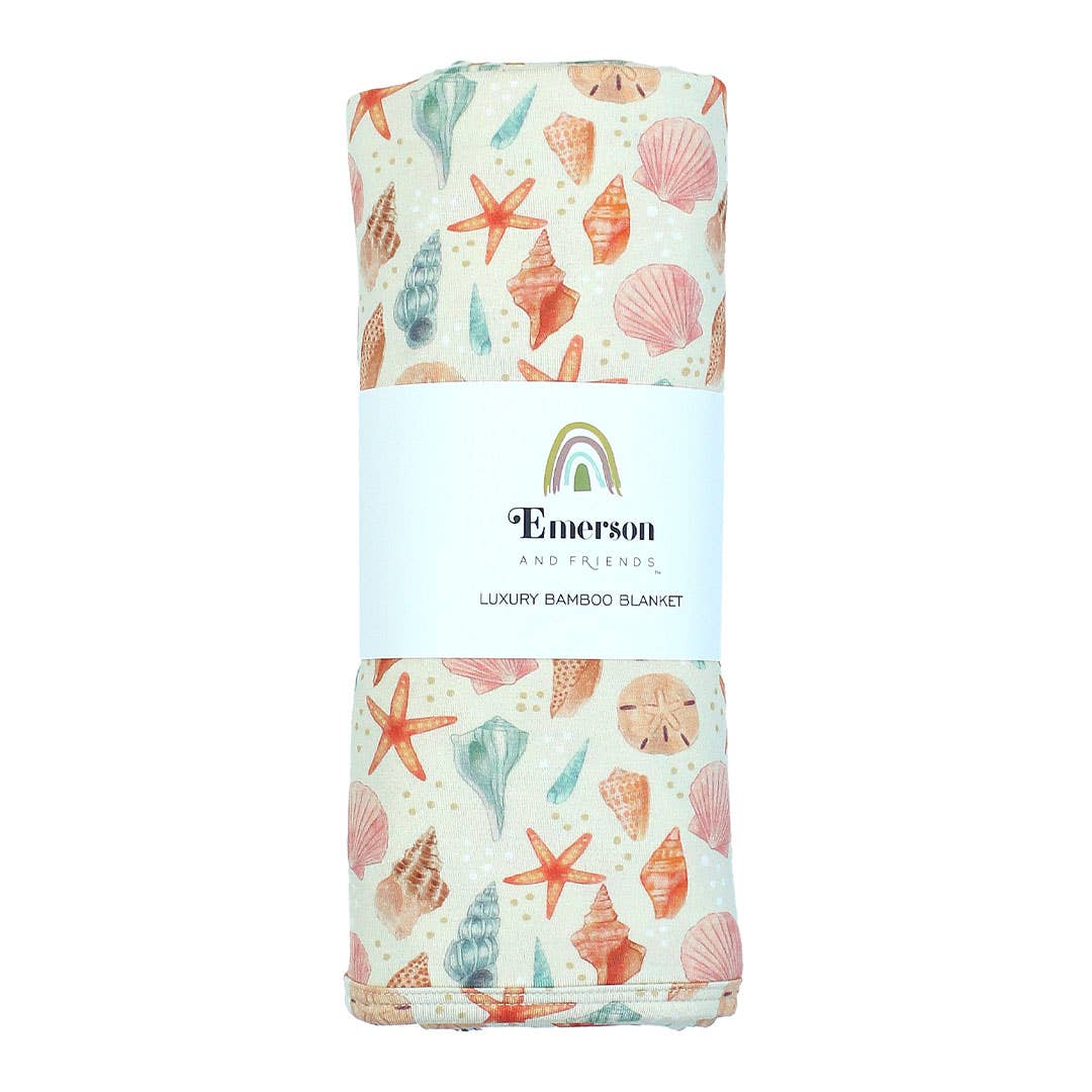 Sandy Seashells Luxury Bamboo Baby Swaddling Blanket