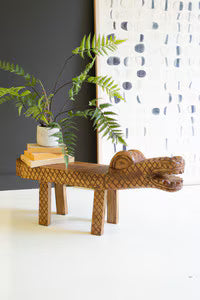 Carved Teakwood Crocodile Bench