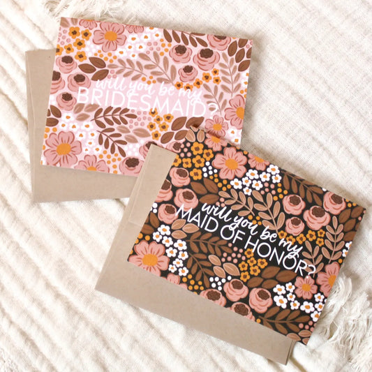 Set of 10 Bridesmaid Proposal Cards, Retro Floral