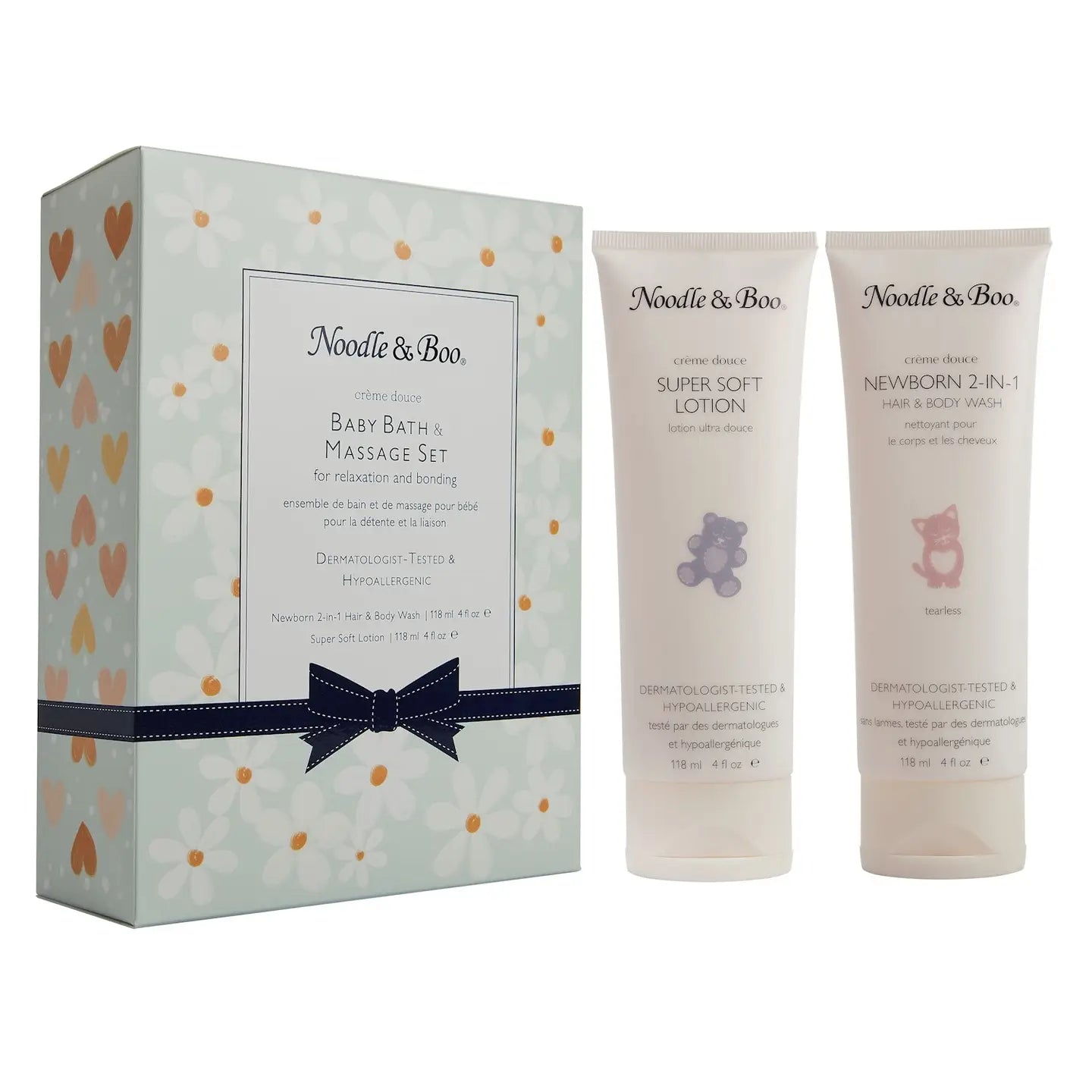 Baby Bath & Massage Set, Crรจme Douce, Green Daisies & Hearts