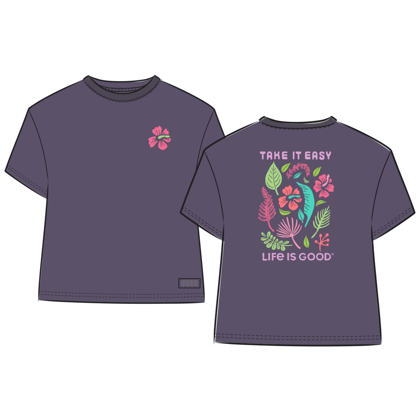 Women's Take it Easy Beach Flowers Short Sleeve Crusher Boxy Tee