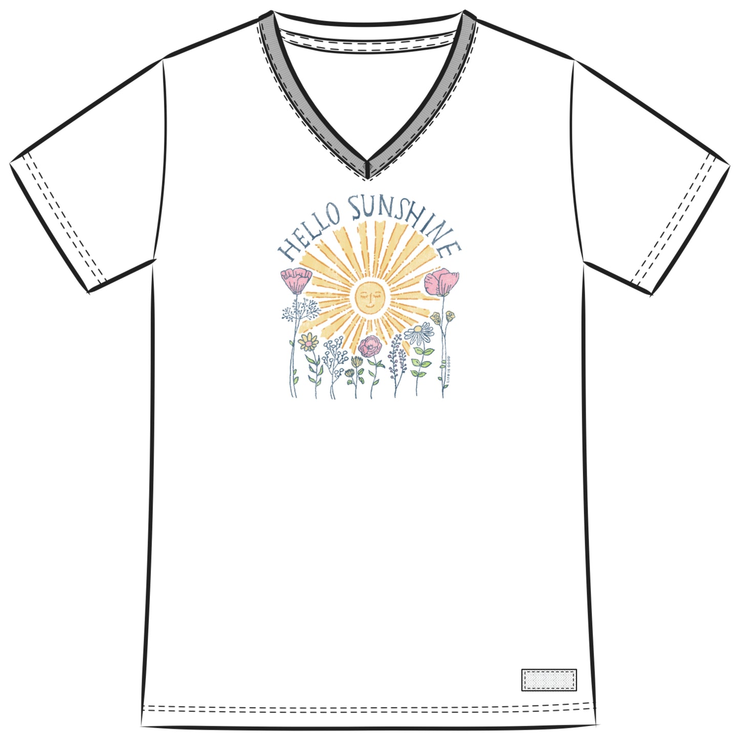 Women's Hello Sunshine Sun & Flowrs Short Sleeve Crusher Vee