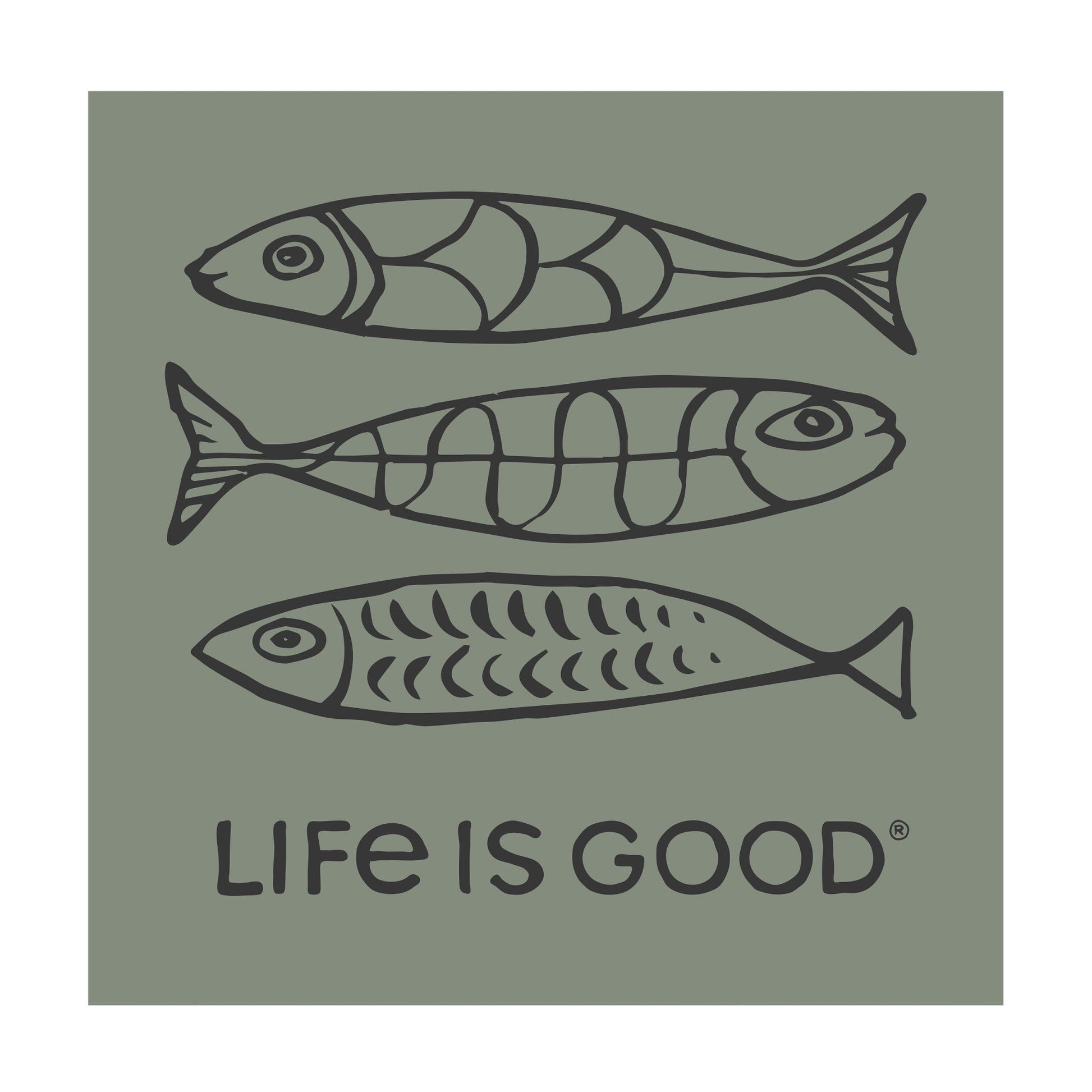 Life is Good Three Magic Fish Magnet 4-Inch Moss Green