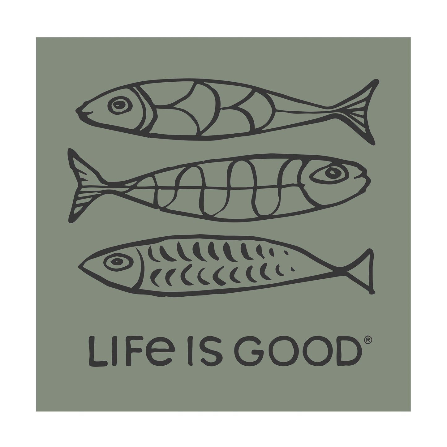 Life is Good Three Magic Fish Magnet 4-Inch Moss Green