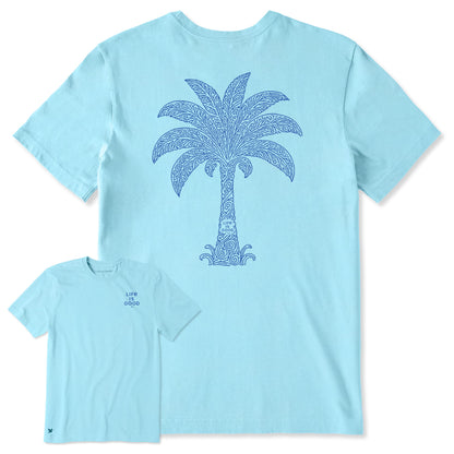 Life is Good Men's Patterned Palm Crusher Tee Aqua Blue