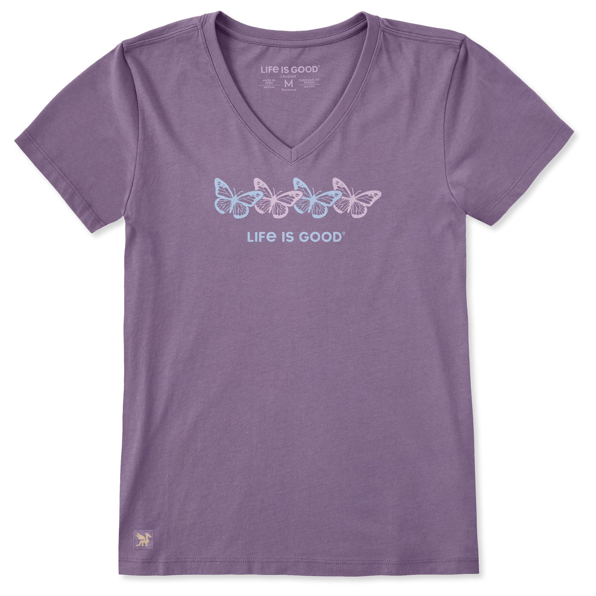 Life is Good Rally Butterflies V-Neck T-Shirt Crusher-LITE Dusk Purple