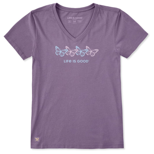 Life is Good Rally Butterflies V-Neck T-Shirt Crusher-LITE Dusk Purple