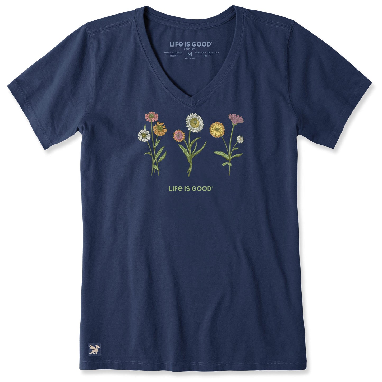 Life is Good Women's Fall Botanical Flowers Crusher Vee T-Shirt Darkest Blue