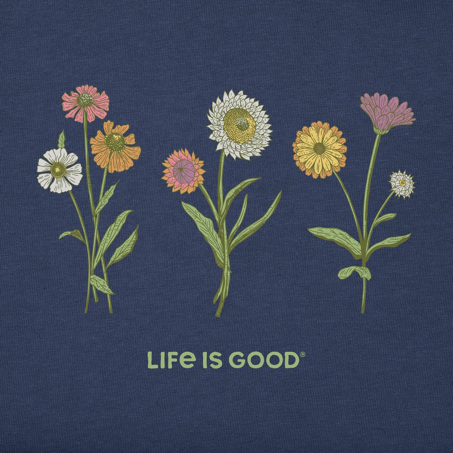 Life is Good Women's Fall Botanical Flowers Crusher Vee T-Shirt Darkest Blue