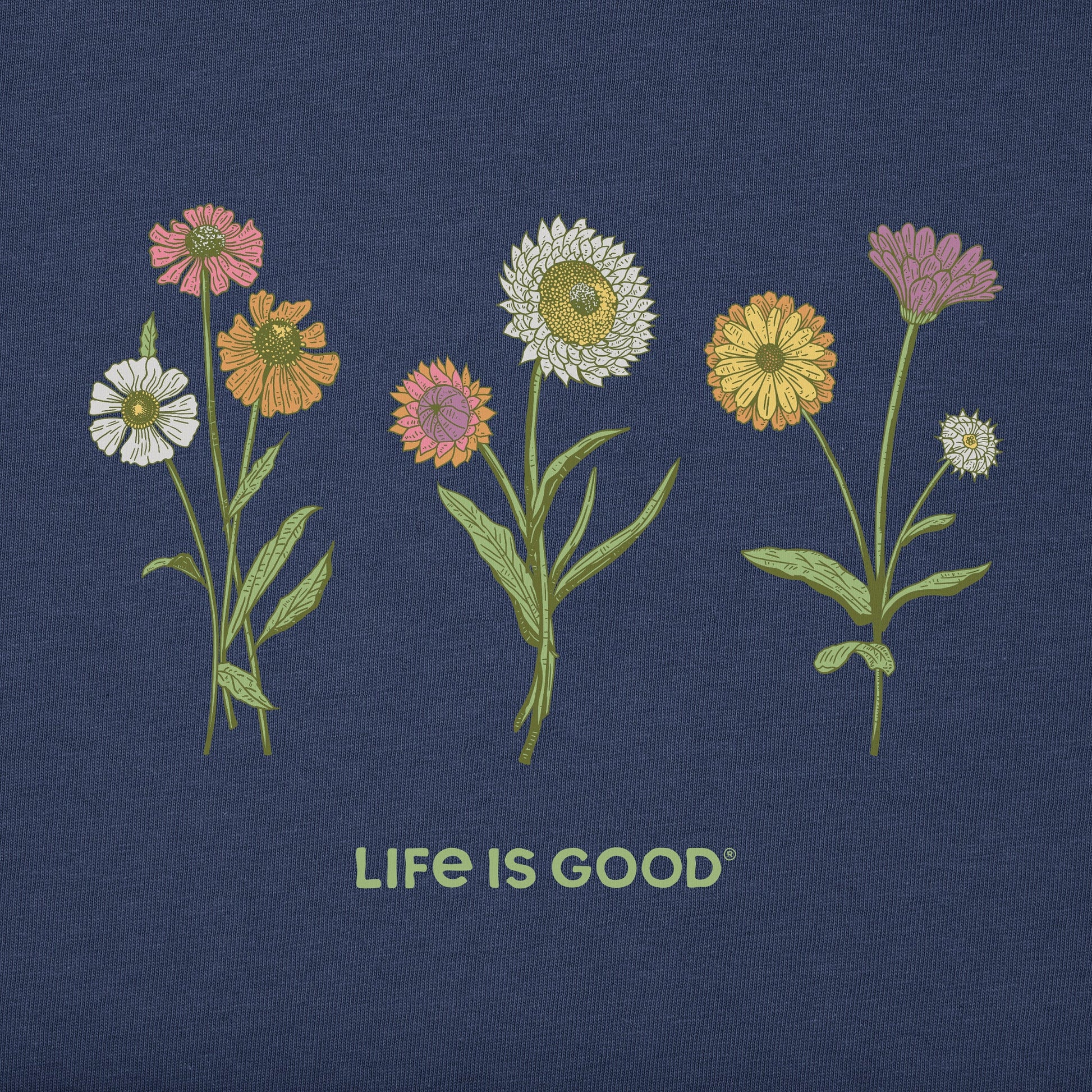 Life is Good Women's Fall Botanical Flowers Crusher Vee T-Shirt Darkest Blue