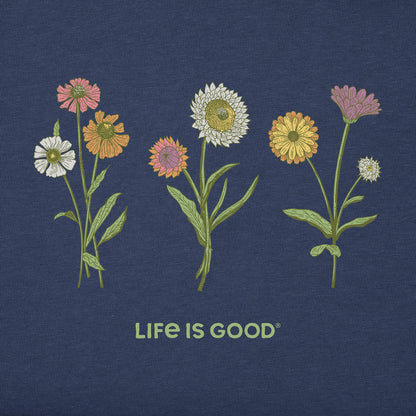 Life is Good Women's Fall Botanical Flowers Crusher Vee T-Shirt Darkest Blue