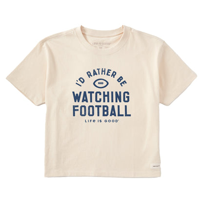 Life is Good Women's I'd Rather Be Watching Football Boxy Crusher Tee Putty White