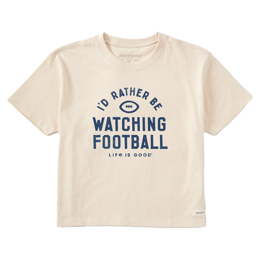 Life is Good Women's I'd Rather Be Watching Football Boxy Crusher Tee Putty White