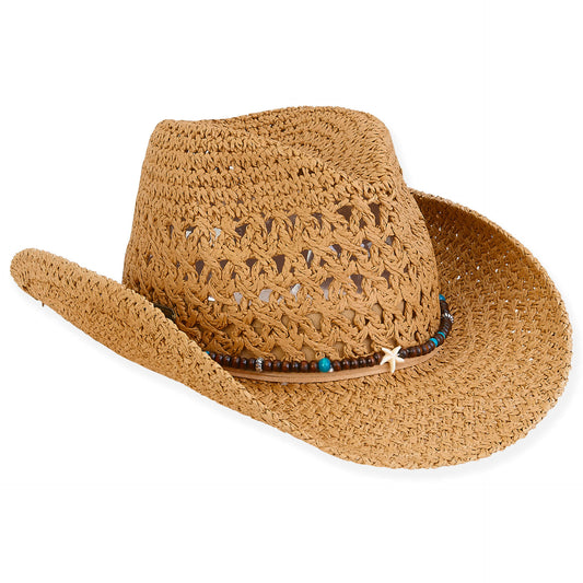 Sun 'N' Sand - Tan, Paper Straw Western, Brim 3"