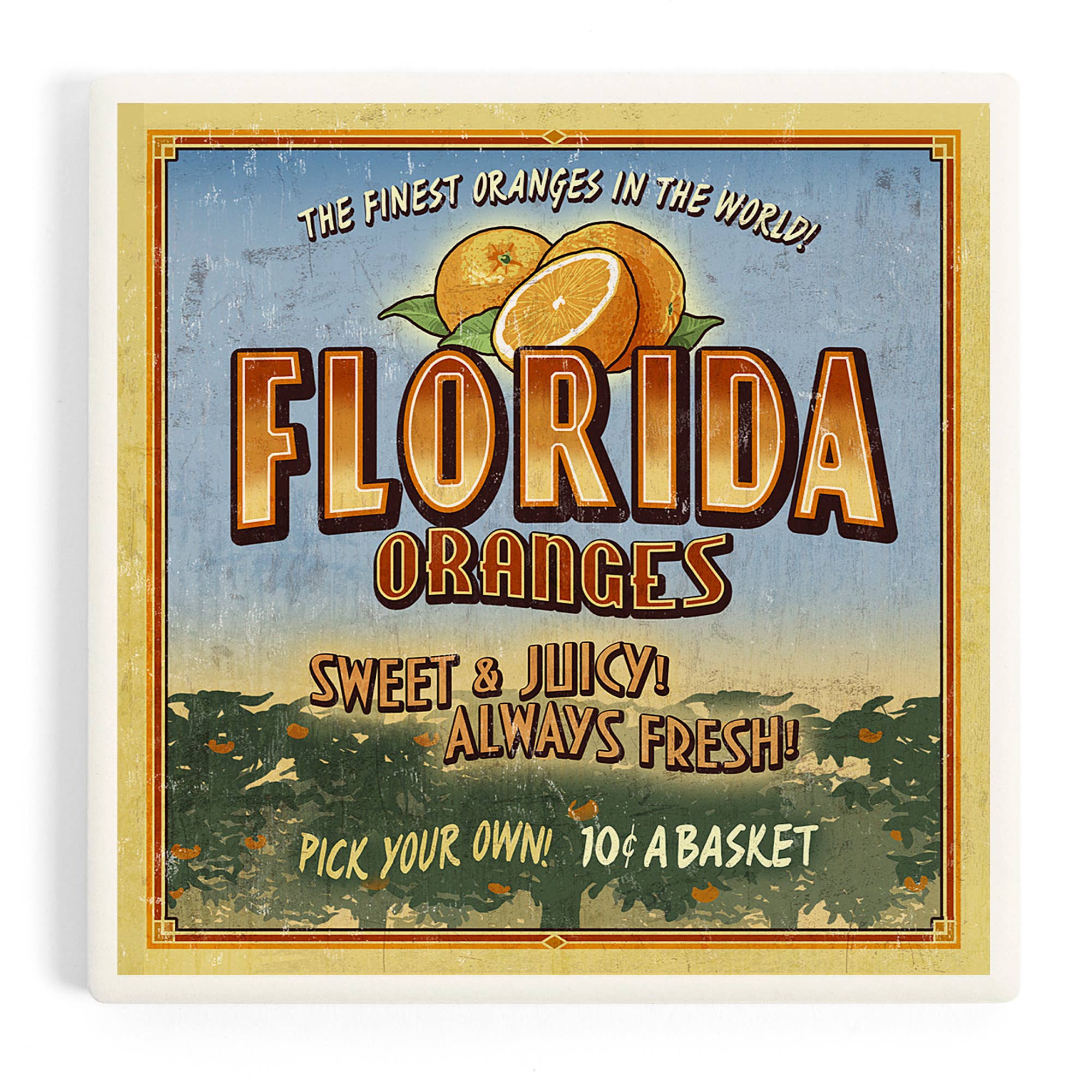 CERAMIC COASTER Florida, Orange Orchard Sign – Everything Local Co