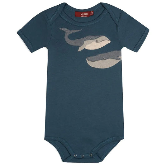 Blue Whale Appliqué Organic Cotton Short Sleeve One Piece