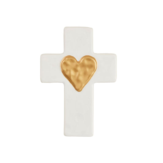 Mud Pie-Ceramic And Gold Heart Cross