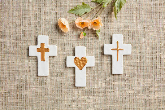Mud Pie-Ceramic And Gold Thin Cross