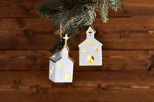 Mud Pie-  Large Light-Up Church Ornament