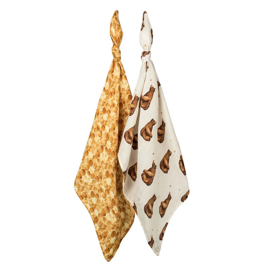 Honey Bear And Honeycomb Bamboo Muslin Two-Piece Burp Cloth Set