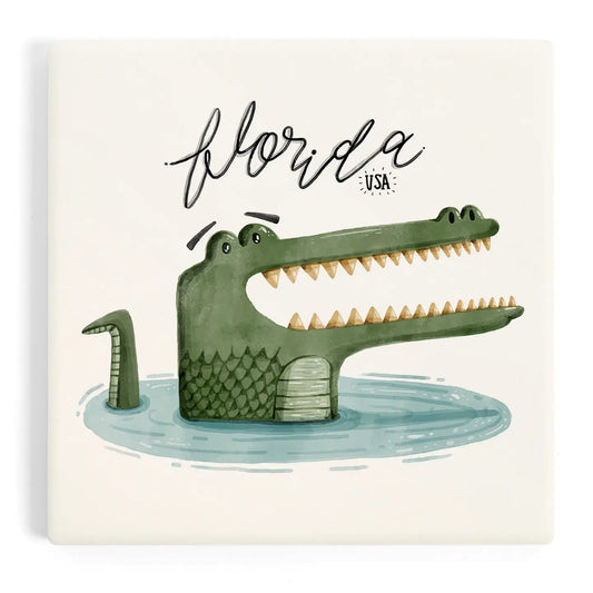 Ceramic Coaster Florida, Alligator, Watercolor