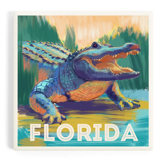 Ceramic Coaster Florida, Alligator, Vivid