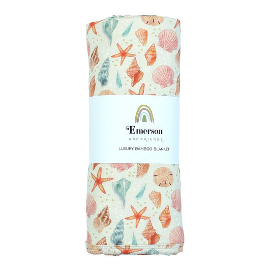Sandy Seashells Luxury Bamboo Baby Swaddling Blanket