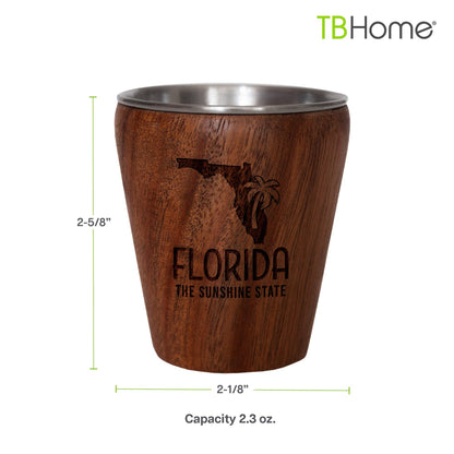 TB Home® Florida Acacia Wood Engraved Shot Glass