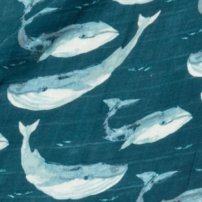 Blue Whale Bamboo Muslin Two-Piece Burp Cloth Set