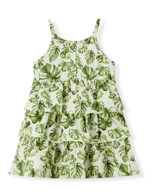 Island Leaf Linen Tiered Dress