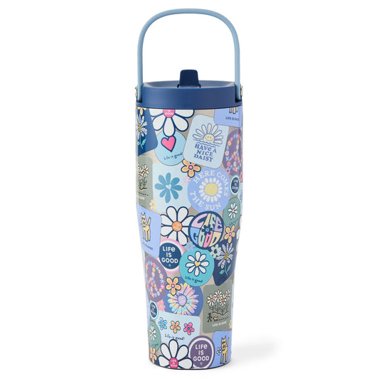 Corkcicle Go Cup XL 30oz Stainless Steel Floral Sticker Collage