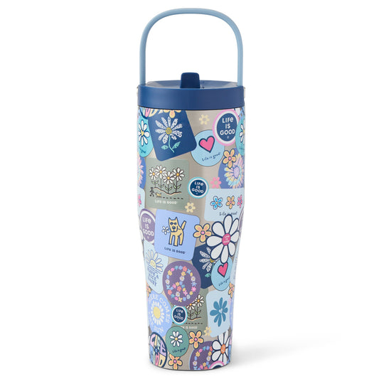 Corkcicle Go Cup XL 30oz Stainless Steel Floral Sticker Collage