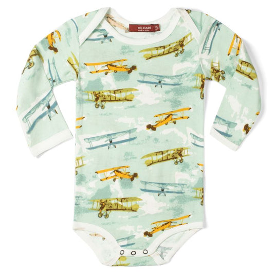 Org LS One Piece Vintage Planes 6-12M
