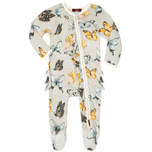 Bam Ruffle Zip Footed Romper Butterfly 6-9M