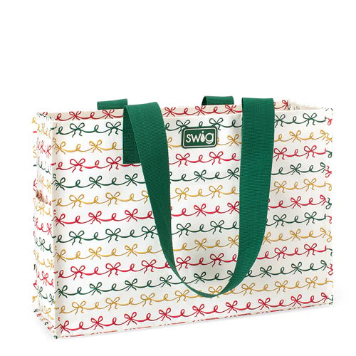 Swig- Christmas Bows Reusable Gift Bag Large