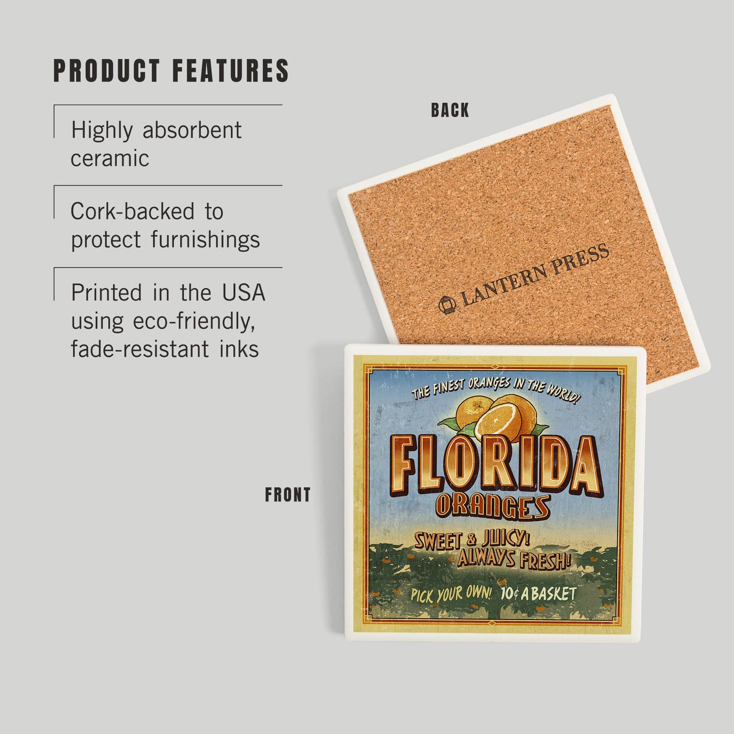CERAMIC COASTER Florida, Orange Orchard Sign