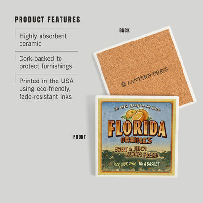CERAMIC COASTER Florida, Orange Orchard Sign