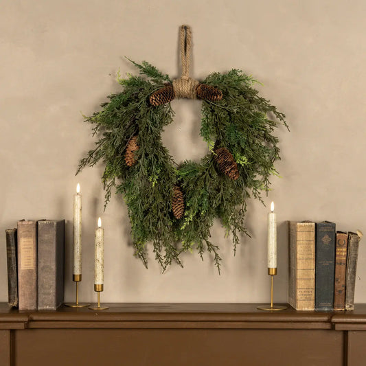 16" Cedar Hanging Wreath W/Cones