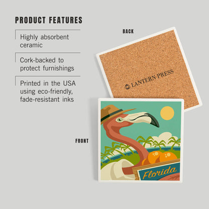 Ceramic Coaster Florida, Flamingo and Oranges