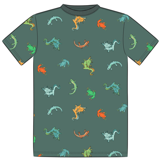 Kids Axolotl and Amphibians Pattern Crusher Tee