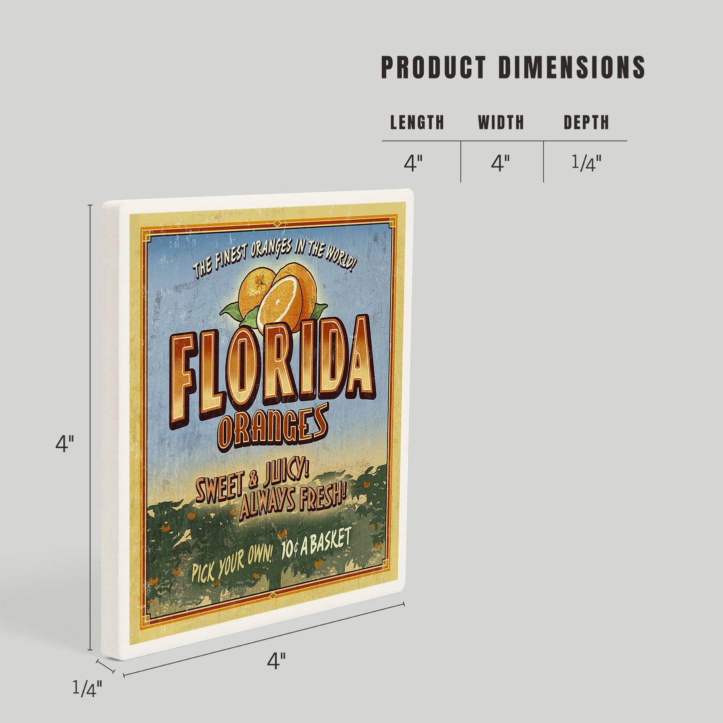 CERAMIC COASTER Florida, Orange Orchard Sign