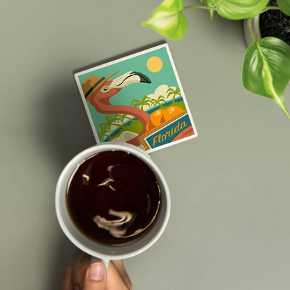 Ceramic Coaster Florida, Flamingo and Oranges