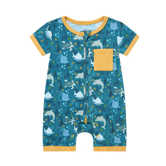 Ocean Friends Bamboo Baby Clothes Shortie Romper