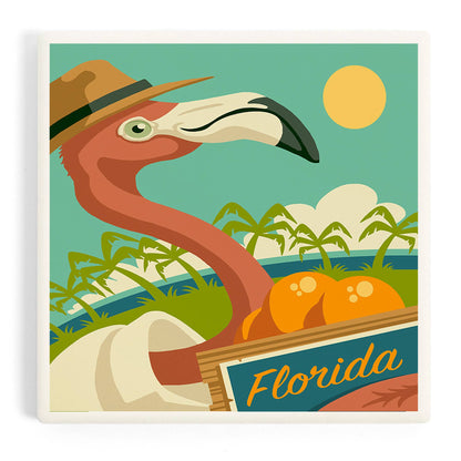 Ceramic Coaster Florida, Flamingo and Oranges
