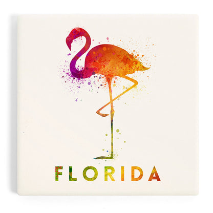 CERAMIC COASTER Florida, Flamingo, Watercolor
