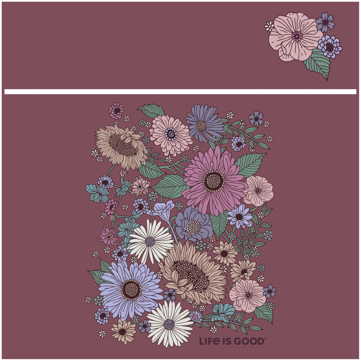 Life is Good Women's Fall Florals Boxy Crusher Tee Mahogany Brown