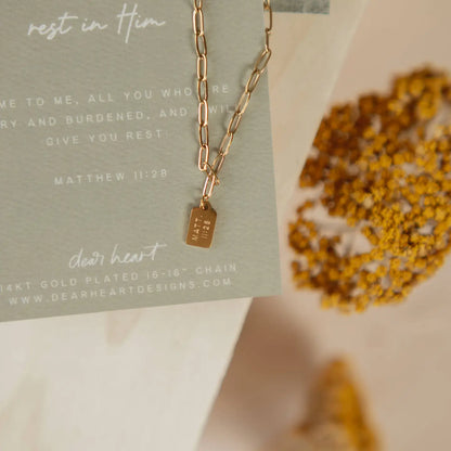 Rest in Him Mini Tag Necklace | Christian Jewelry