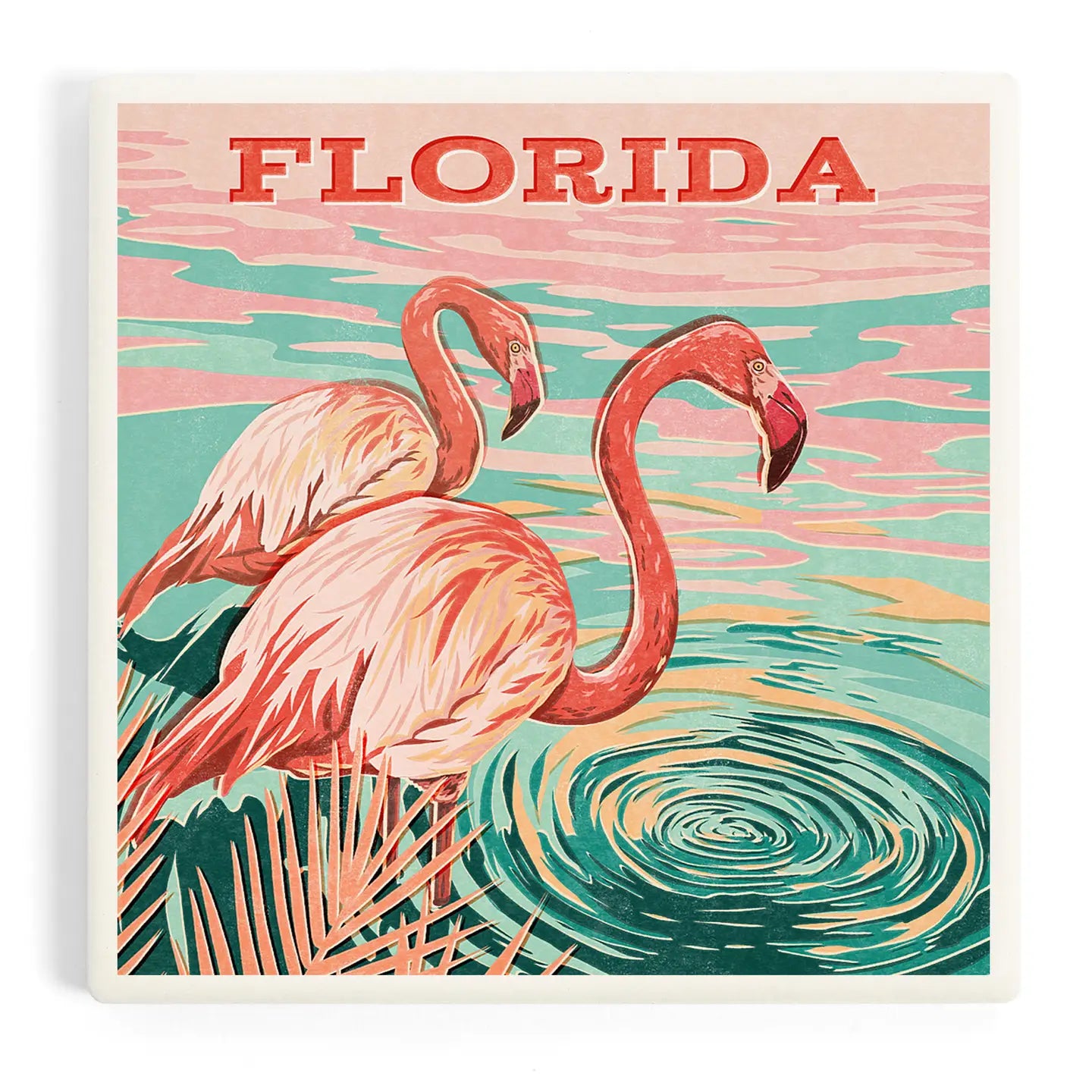 Ceramic Coaster Florida, Vintage Print Press, Flamingo
